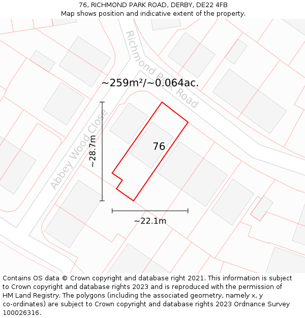 76, RICHMOND PARK ROAD, DERBY, DE22 4FB: Plot and title map