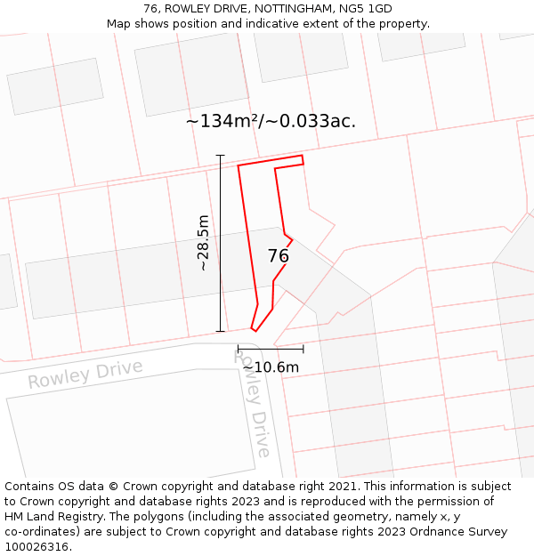 76, ROWLEY DRIVE, NOTTINGHAM, NG5 1GD: Plot and title map
