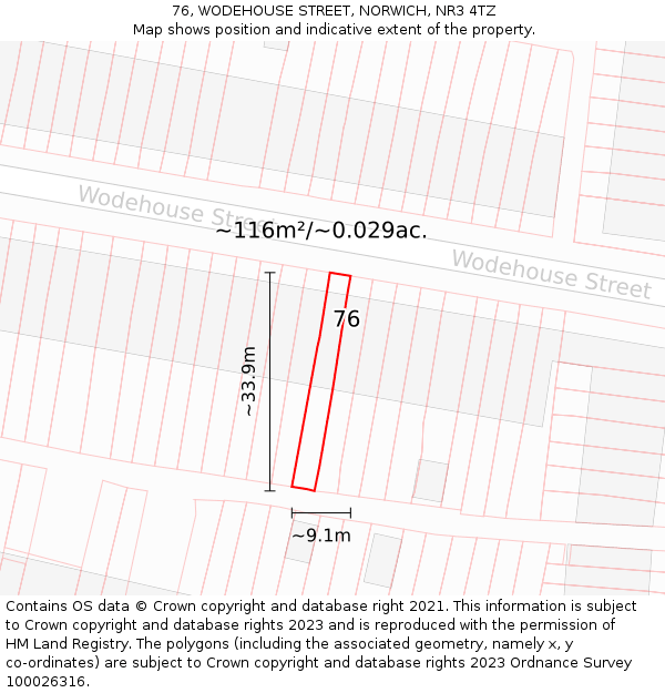 76, WODEHOUSE STREET, NORWICH, NR3 4TZ: Plot and title map