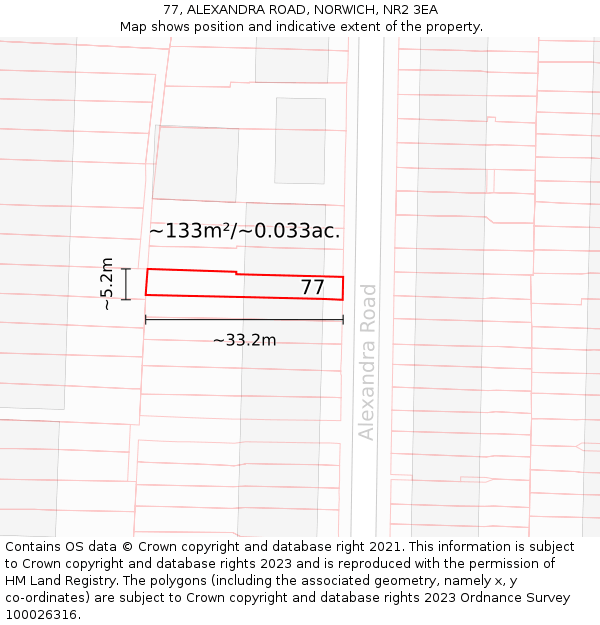 77, ALEXANDRA ROAD, NORWICH, NR2 3EA: Plot and title map