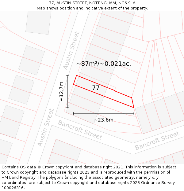 77, AUSTIN STREET, NOTTINGHAM, NG6 9LA: Plot and title map