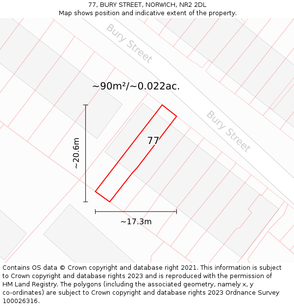 77, BURY STREET, NORWICH, NR2 2DL: Plot and title map