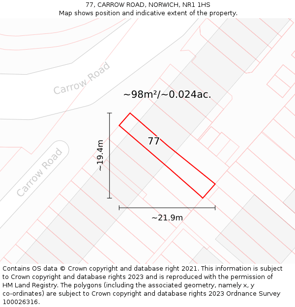 77, CARROW ROAD, NORWICH, NR1 1HS: Plot and title map