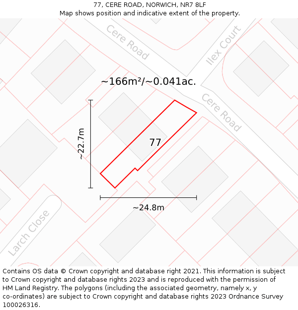 77, CERE ROAD, NORWICH, NR7 8LF: Plot and title map
