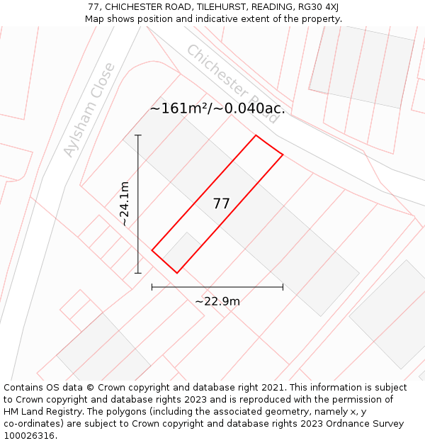 77, CHICHESTER ROAD, TILEHURST, READING, RG30 4XJ: Plot and title map