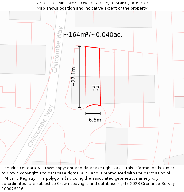 77, CHILCOMBE WAY, LOWER EARLEY, READING, RG6 3DB: Plot and title map