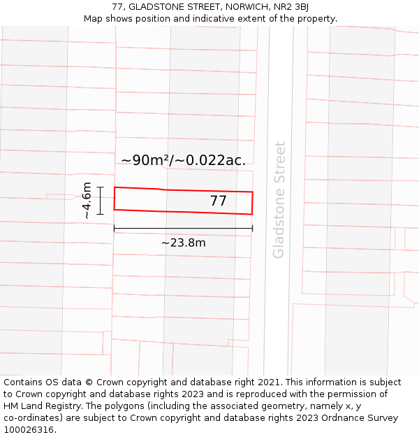 77, GLADSTONE STREET, NORWICH, NR2 3BJ: Plot and title map