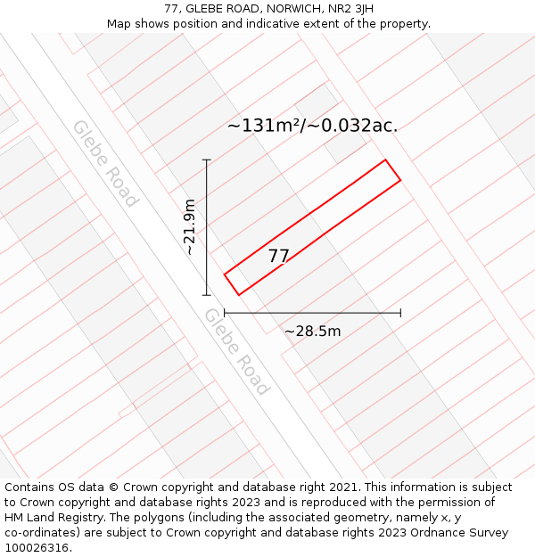 77, GLEBE ROAD, NORWICH, NR2 3JH: Plot and title map