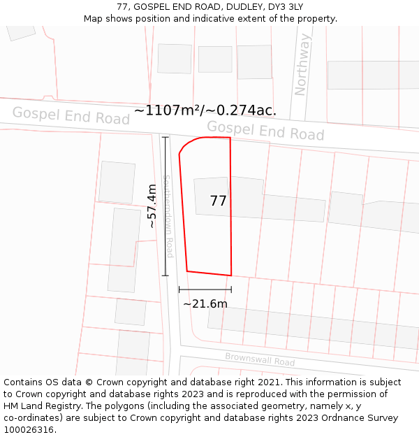 77, GOSPEL END ROAD, DUDLEY, DY3 3LY: Plot and title map