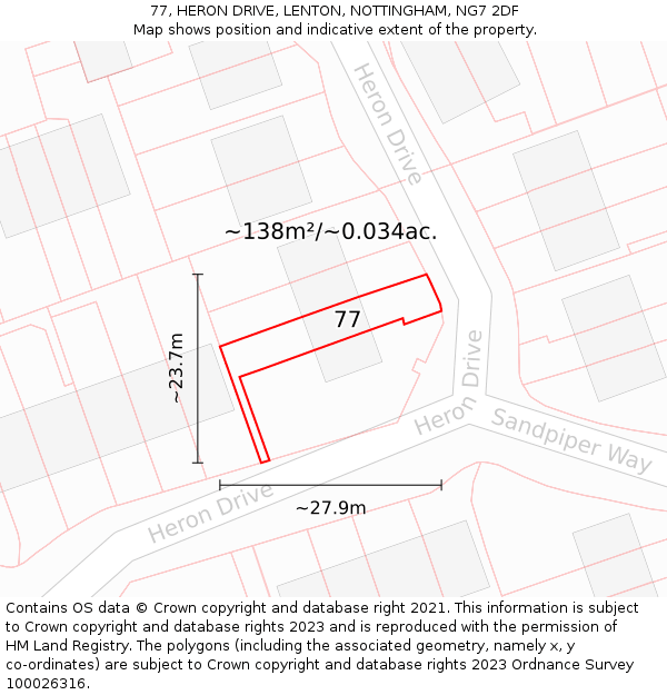77, HERON DRIVE, LENTON, NOTTINGHAM, NG7 2DF: Plot and title map