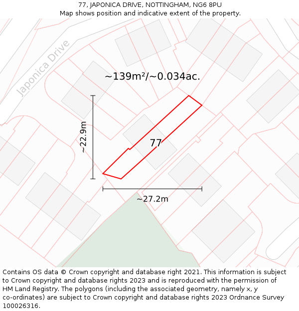 77, JAPONICA DRIVE, NOTTINGHAM, NG6 8PU: Plot and title map