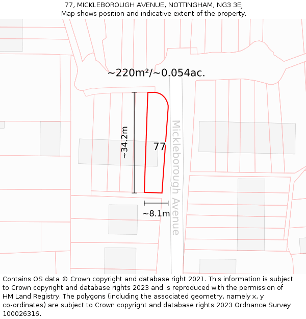 77, MICKLEBOROUGH AVENUE, NOTTINGHAM, NG3 3EJ: Plot and title map