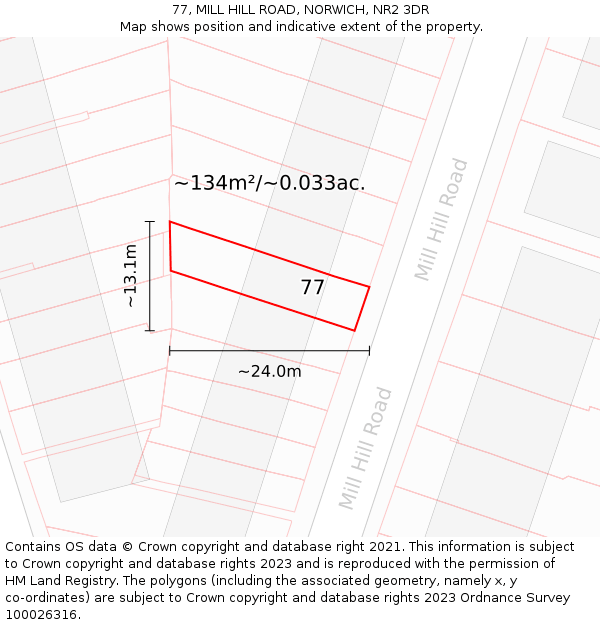 77, MILL HILL ROAD, NORWICH, NR2 3DR: Plot and title map