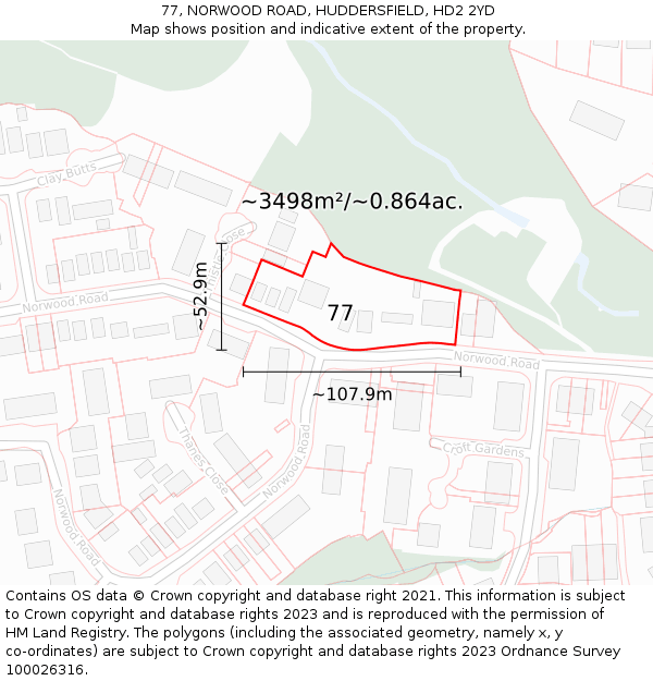 77, NORWOOD ROAD, HUDDERSFIELD, HD2 2YD: Plot and title map