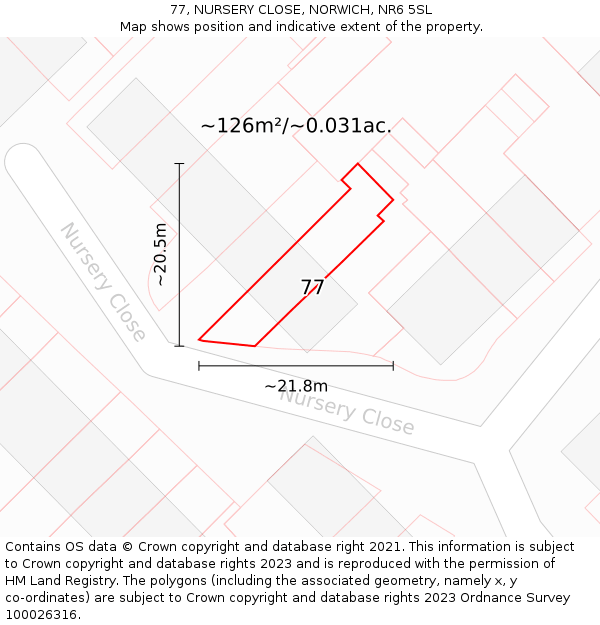 77, NURSERY CLOSE, NORWICH, NR6 5SL: Plot and title map