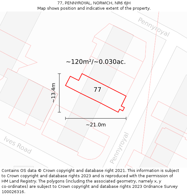 77, PENNYROYAL, NORWICH, NR6 6JH: Plot and title map
