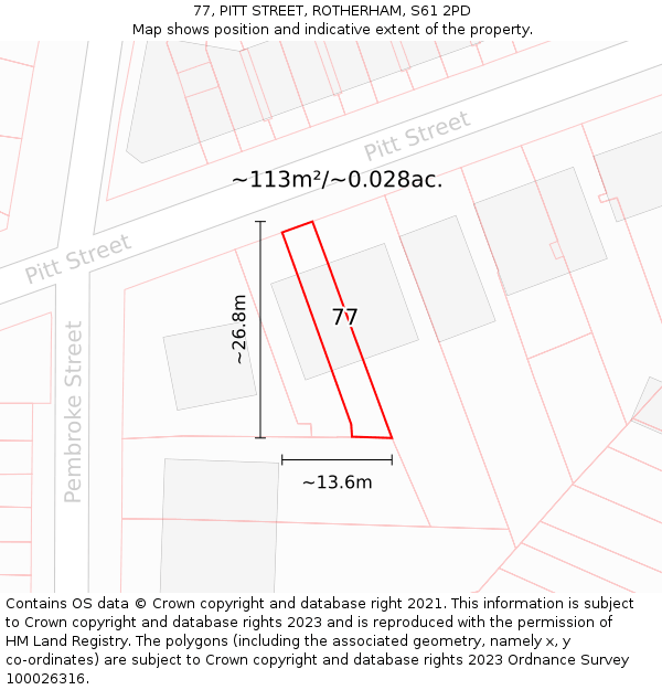 77, PITT STREET, ROTHERHAM, S61 2PD: Plot and title map