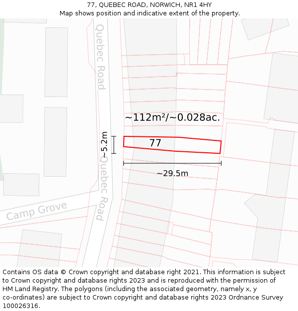 77, QUEBEC ROAD, NORWICH, NR1 4HY: Plot and title map