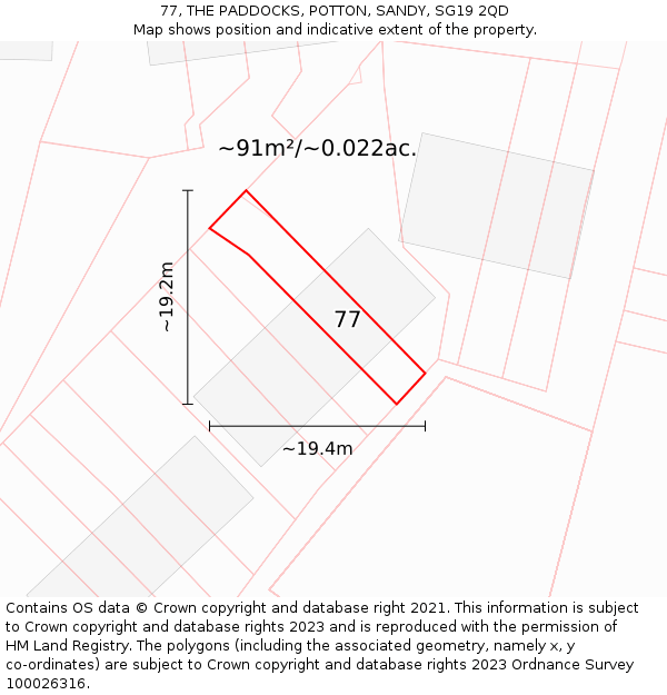 77, THE PADDOCKS, POTTON, SANDY, SG19 2QD: Plot and title map
