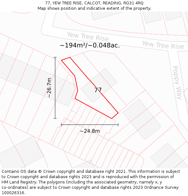 77, YEW TREE RISE, CALCOT, READING, RG31 4RQ: Plot and title map