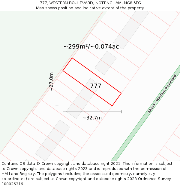 777, WESTERN BOULEVARD, NOTTINGHAM, NG8 5FG: Plot and title map