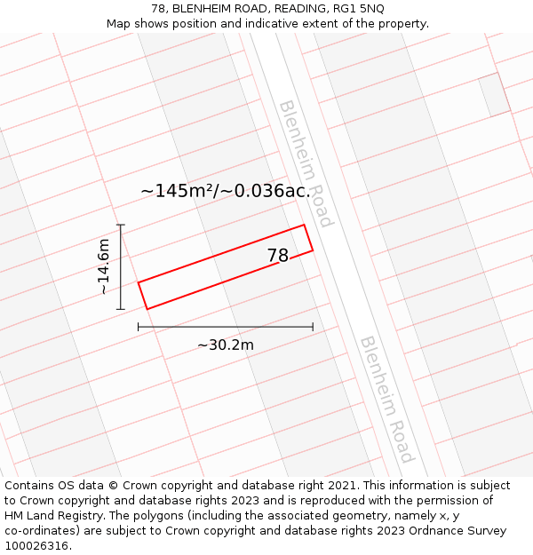 78, BLENHEIM ROAD, READING, RG1 5NQ: Plot and title map