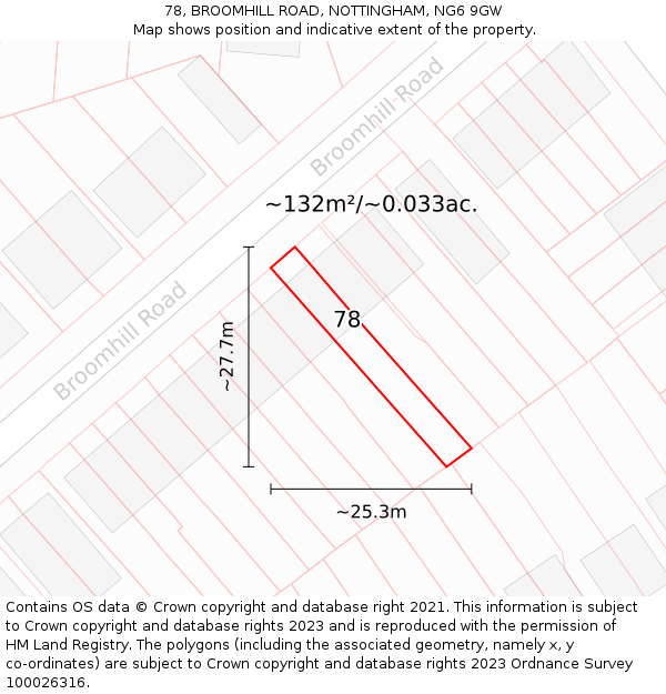 78, BROOMHILL ROAD, NOTTINGHAM, NG6 9GW: Plot and title map