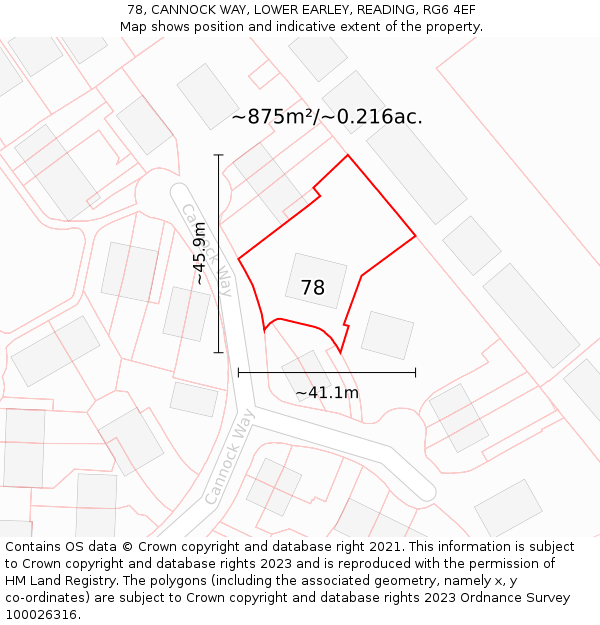 78, CANNOCK WAY, LOWER EARLEY, READING, RG6 4EF: Plot and title map