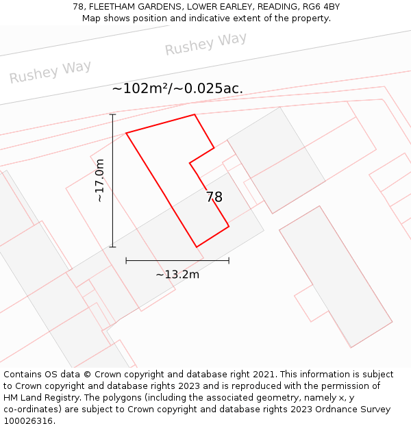 78, FLEETHAM GARDENS, LOWER EARLEY, READING, RG6 4BY: Plot and title map
