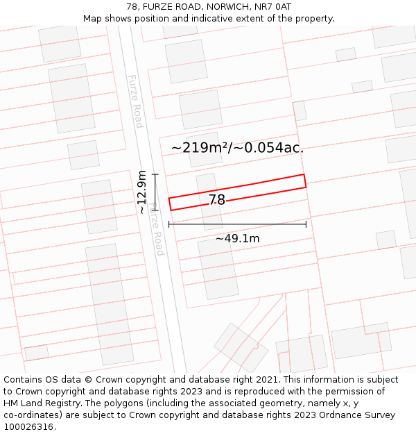 78, FURZE ROAD, NORWICH, NR7 0AT: Plot and title map