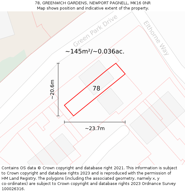 78, GREENWICH GARDENS, NEWPORT PAGNELL, MK16 0NR: Plot and title map