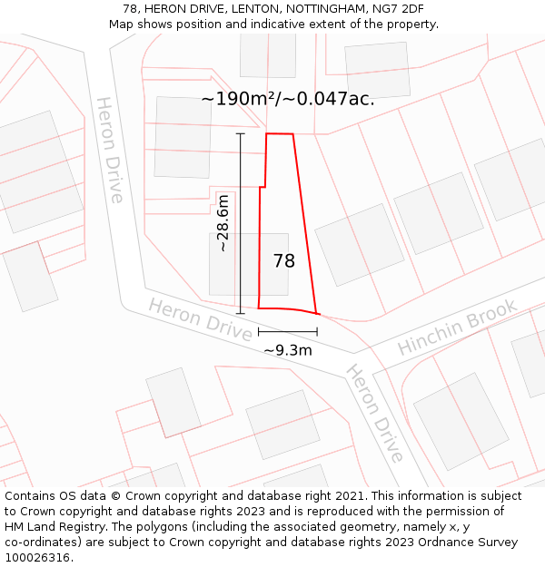 78, HERON DRIVE, LENTON, NOTTINGHAM, NG7 2DF: Plot and title map