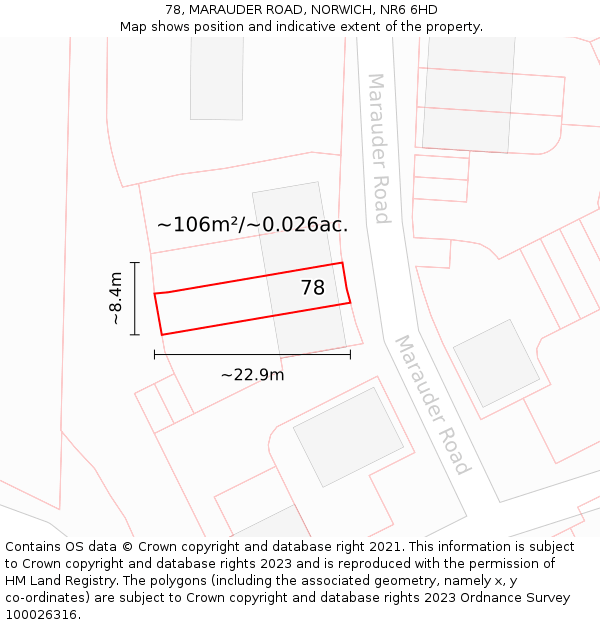78, MARAUDER ROAD, NORWICH, NR6 6HD: Plot and title map