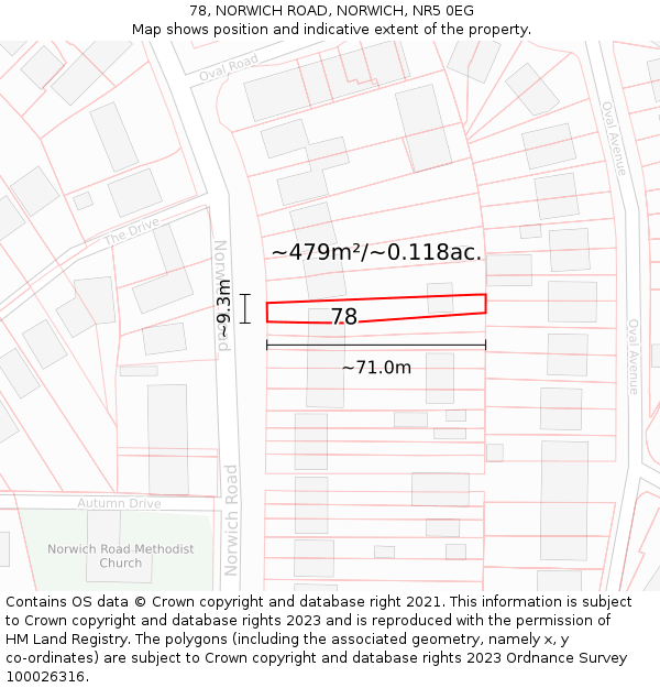 78, NORWICH ROAD, NORWICH, NR5 0EG: Plot and title map