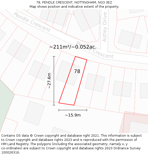 78, PENDLE CRESCENT, NOTTINGHAM, NG3 3EZ: Plot and title map