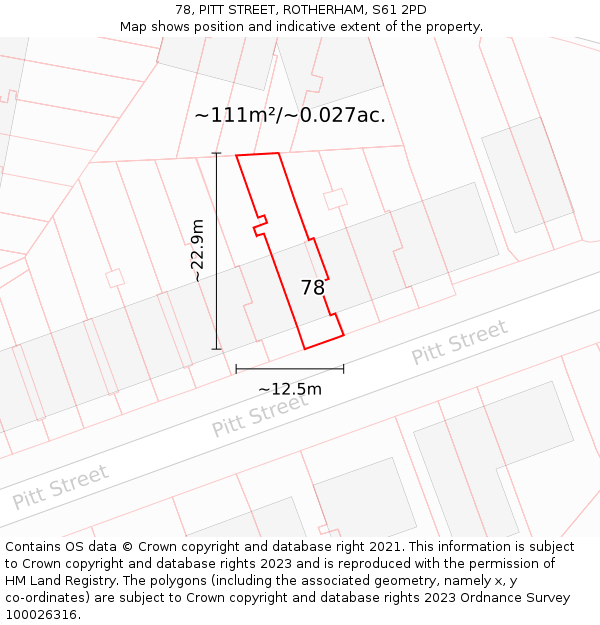 78, PITT STREET, ROTHERHAM, S61 2PD: Plot and title map
