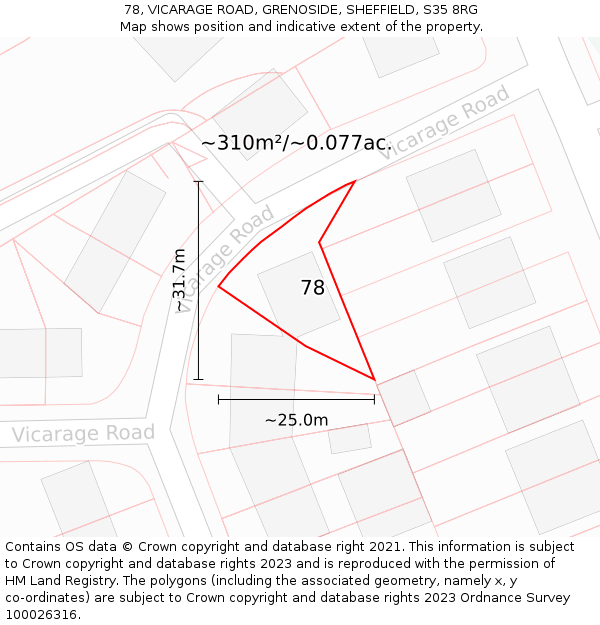 78, VICARAGE ROAD, GRENOSIDE, SHEFFIELD, S35 8RG: Plot and title map