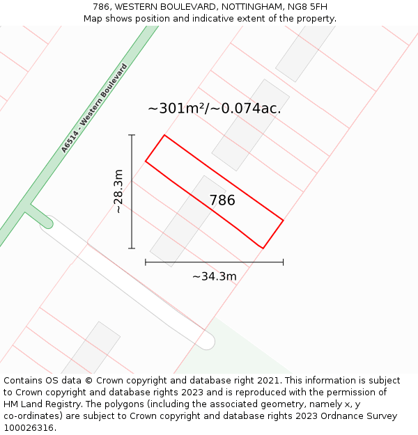 786, WESTERN BOULEVARD, NOTTINGHAM, NG8 5FH: Plot and title map