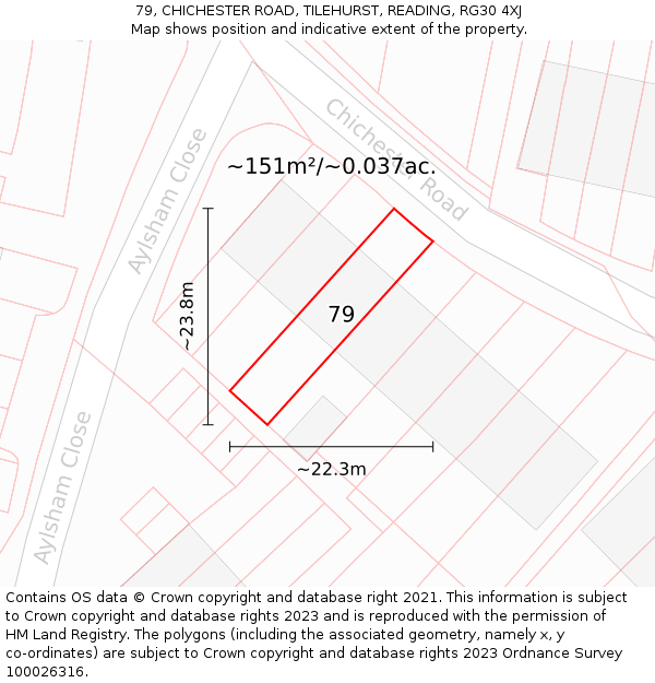 79, CHICHESTER ROAD, TILEHURST, READING, RG30 4XJ: Plot and title map