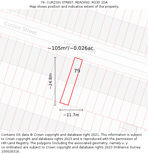 79, CURZON STREET, READING, RG30 1DA: Plot and title map