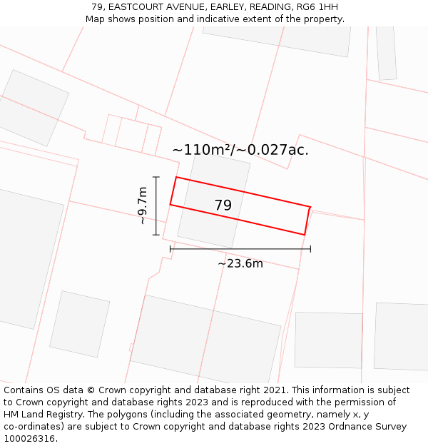 79, EASTCOURT AVENUE, EARLEY, READING, RG6 1HH: Plot and title map