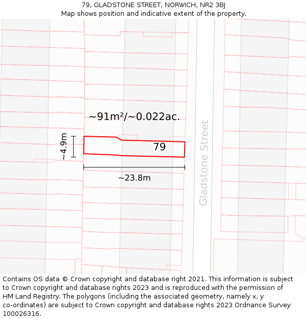 79, GLADSTONE STREET, NORWICH, NR2 3BJ: Plot and title map
