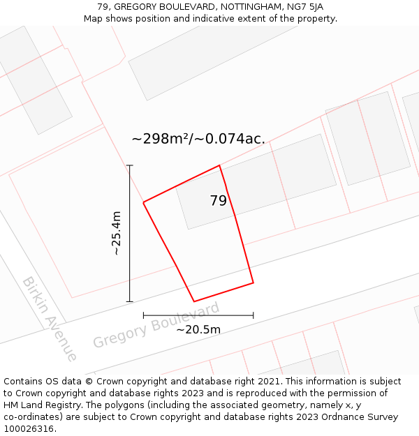 79, GREGORY BOULEVARD, NOTTINGHAM, NG7 5JA: Plot and title map