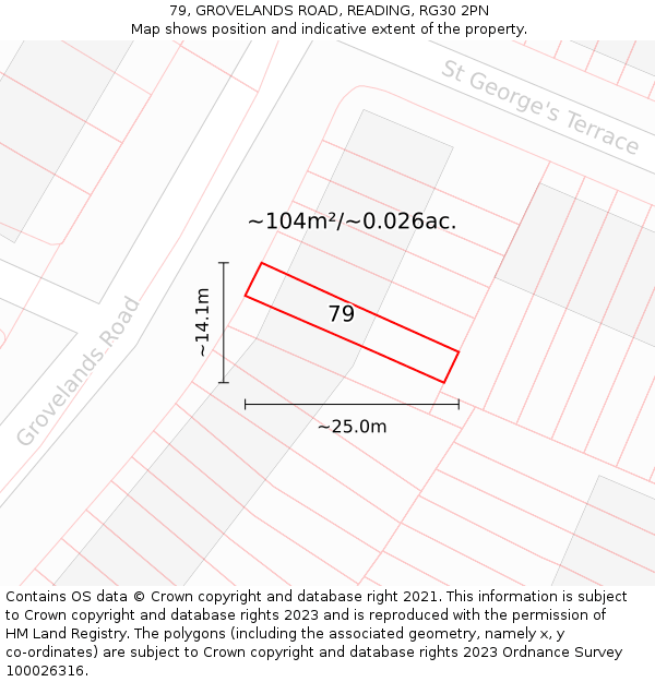 79, GROVELANDS ROAD, READING, RG30 2PN: Plot and title map