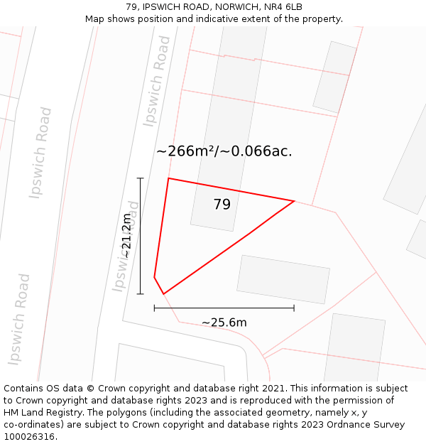 79, IPSWICH ROAD, NORWICH, NR4 6LB: Plot and title map