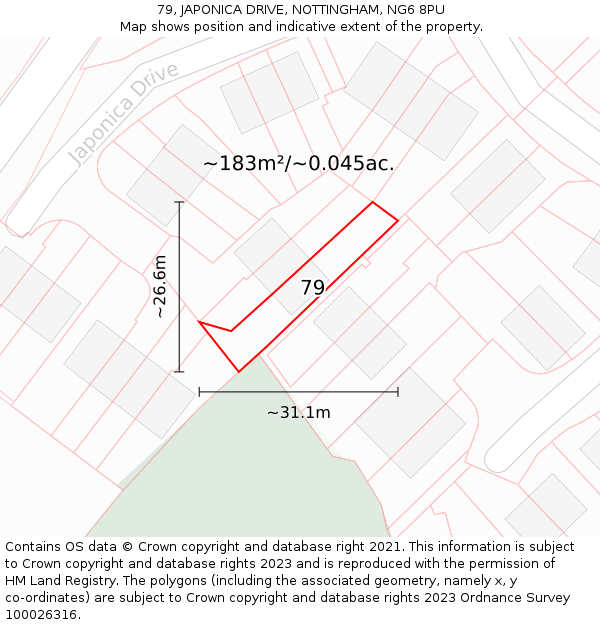 79, JAPONICA DRIVE, NOTTINGHAM, NG6 8PU: Plot and title map