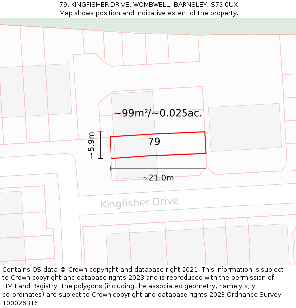 79, KINGFISHER DRIVE, WOMBWELL, BARNSLEY, S73 0UX: Plot and title map