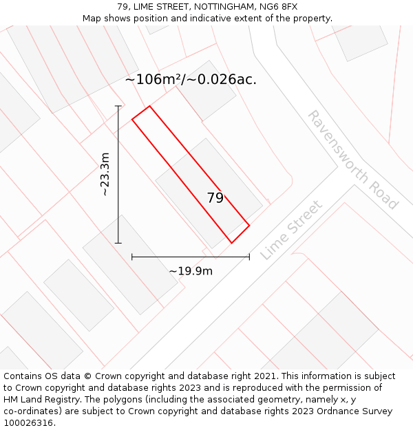 79, LIME STREET, NOTTINGHAM, NG6 8FX: Plot and title map