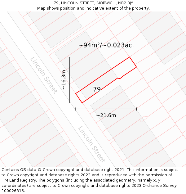 79, LINCOLN STREET, NORWICH, NR2 3JY: Plot and title map