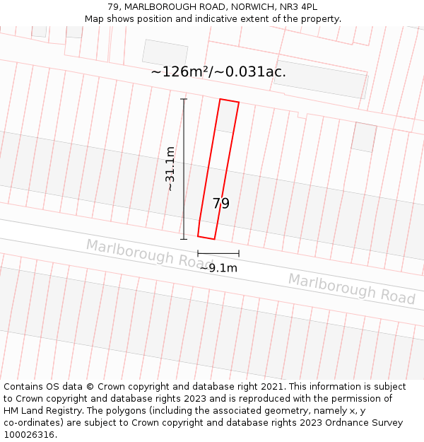 79, MARLBOROUGH ROAD, NORWICH, NR3 4PL: Plot and title map